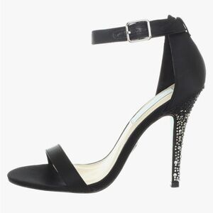 Betsey Johnson Black Satin Stiletto Sandals With Rhinestone Heels Size 8.5